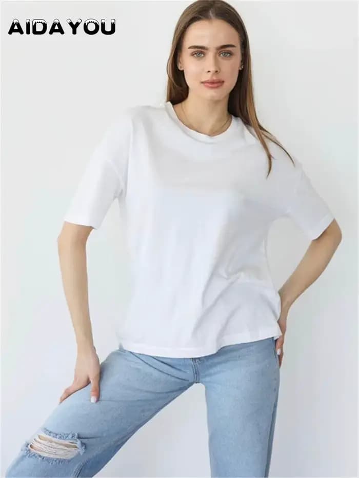 Femmes t-shirts coton toute fille unisexe surdimensionné épaissir pur 100%