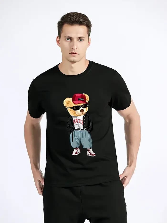T-shirt ours en peluche en pur coton pour hommes et femmes