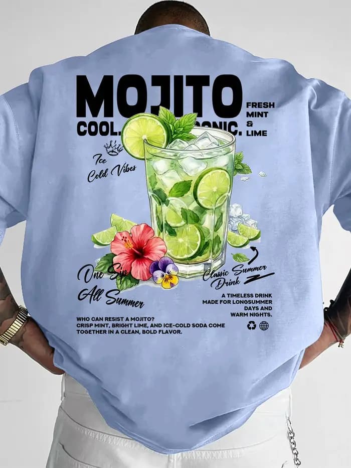 T-shirt pour homme en coton 100% doux de qualité supérieure avec imprimé floral Mojito Cocktail