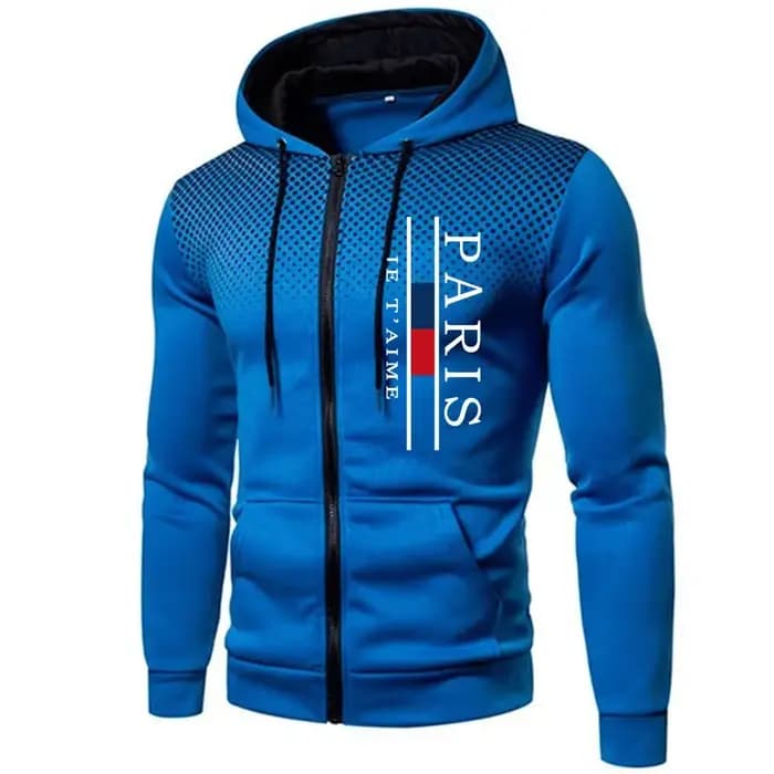 Paris impression hommes vestes décontracté fermeture éclair manteau à capuche Sports de plein air Jogging