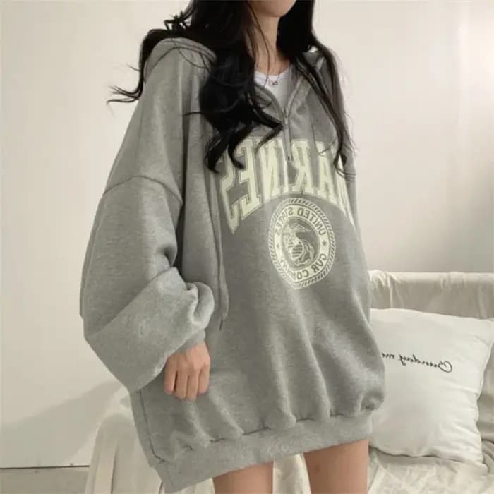 Pull Baggy à Capuche avec Fermeture Éclair pour Femme