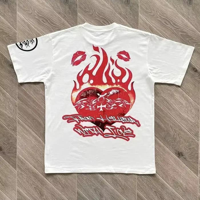 HS Lovers Tee Portrait Heart of Fire T-shirts en coton à manches courtes pour hommes et femmes