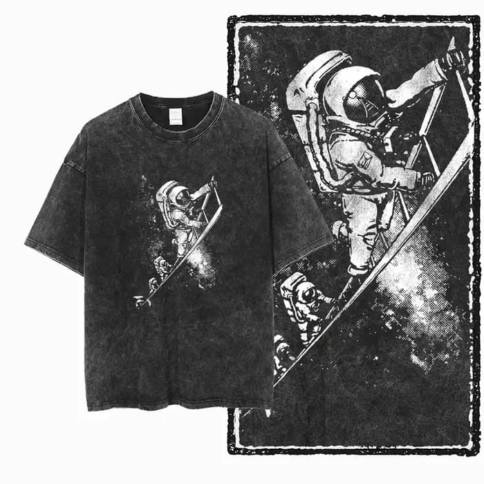 T-shirt unisexe en coton lavé imprimé sur le thème de l'espace