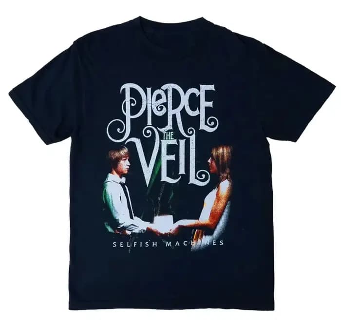 Pierce The Veil Selfish Machines Noir Manches Courtes Coton T-Shirt Unisexe D'été Hommes Femmes Top