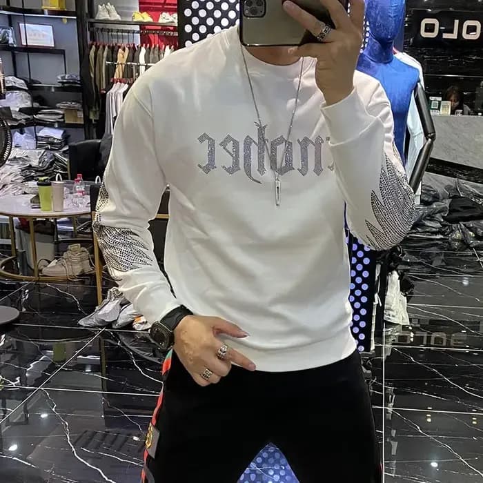 Strass Style hiver tendance hommes à capuche de haute qualité pur coton à capuche décontracté mode pull vente chaude hauts