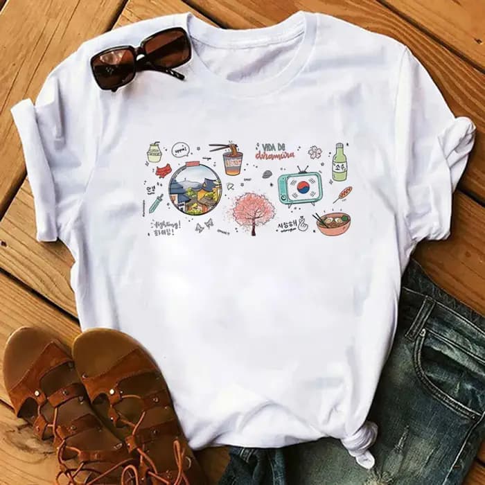 Dorama top femmes bande dessinée t-shirts femme streetwear
