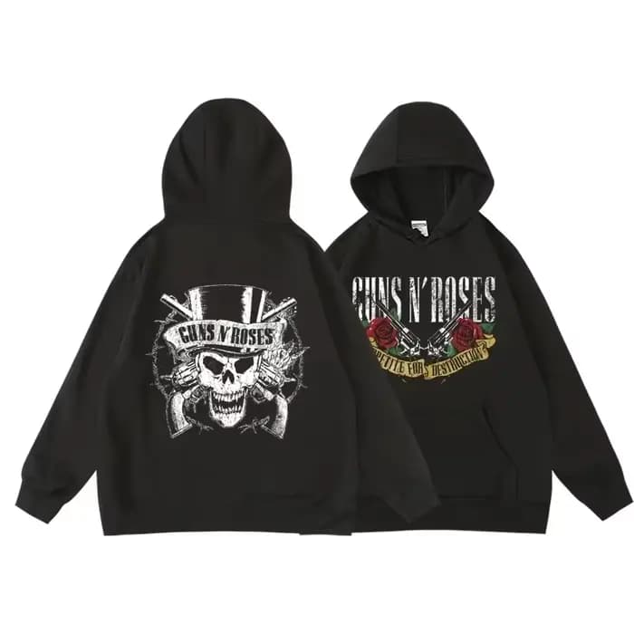 Guns N' Roses We'Re Back sweat à capuche Style de rue rétro pour femmes col rond poche pull polaire