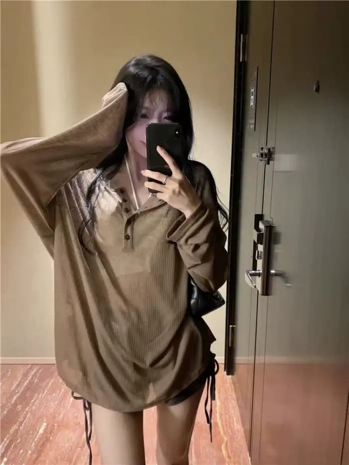 T-shirt fin à manches longues coréen pour femmes
