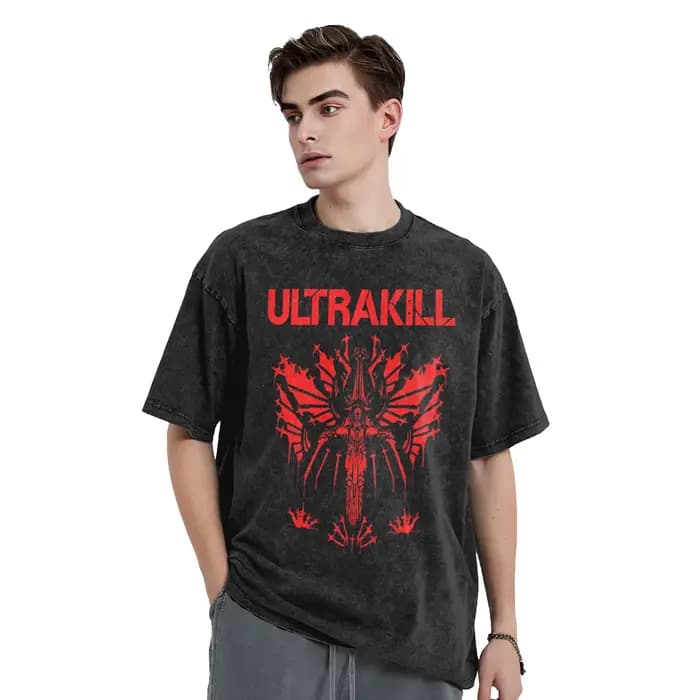 Génial Ultrakill jeu de tir T-Shirts vêtements pour hommes pur coton lavé t-shirt surdimensionné été à manches courtes