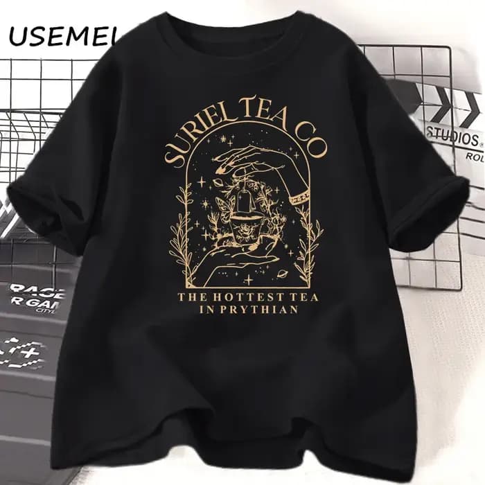 Suriel Tea Co-T-shirt à manches courtes en coton pour hommes et femmes, une cour de fleurs et des or