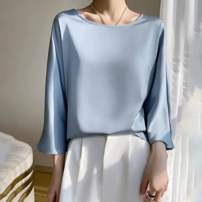 T-Shirt en soie pour femmes, coupe ample, haut en soie de mûrier, manches courtes, surdimensionné, c