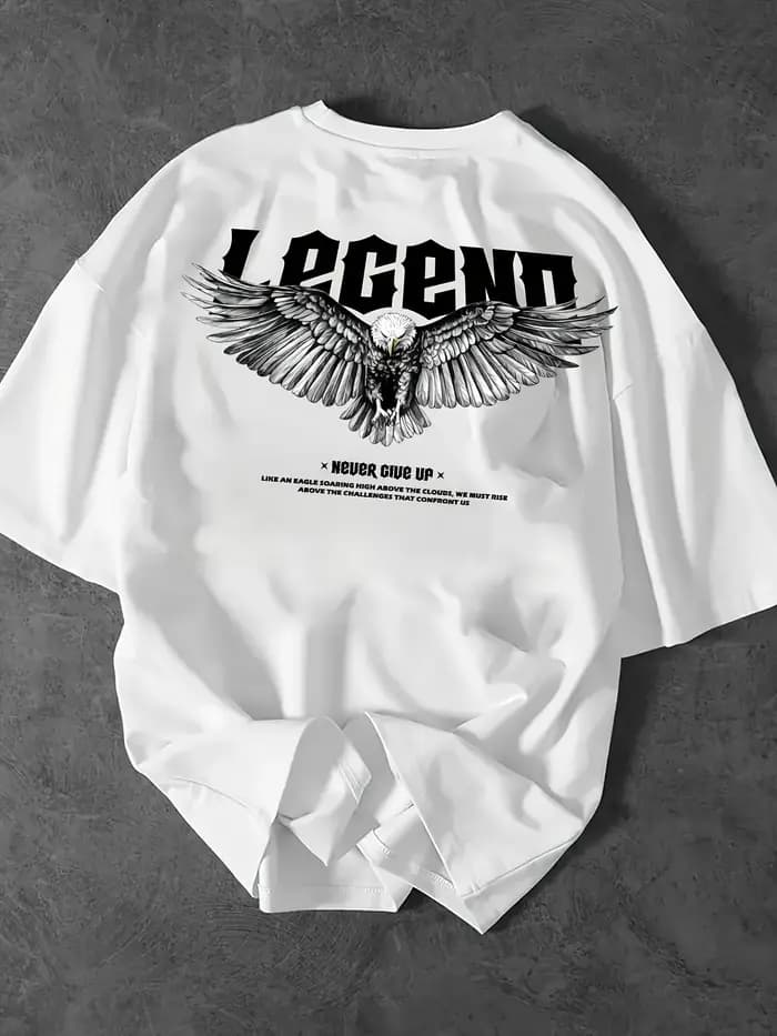T-shirt pour homme en coton 100% doux de qualité supérieure avec impression de texte gothique « Eagle Legend »