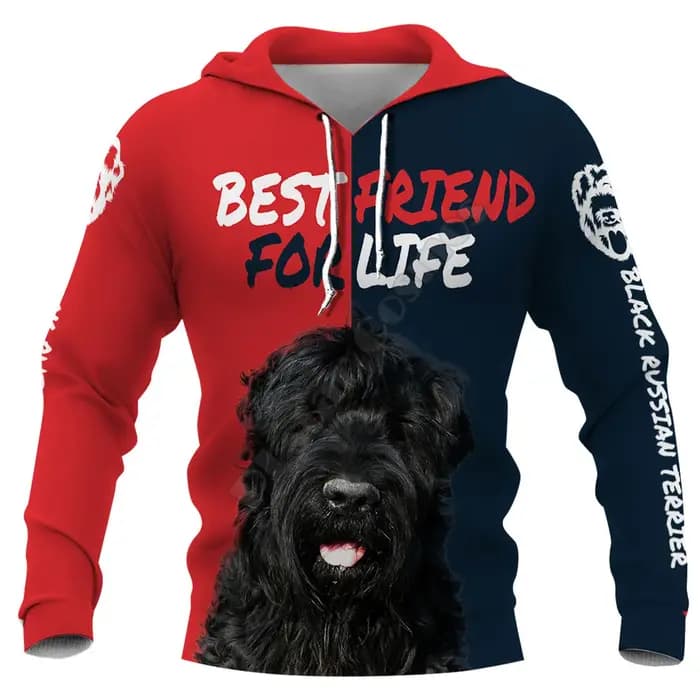 Sweat à capuche Terrier russe noir imprimé 3D pour hommes et femmes