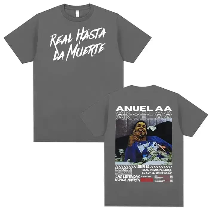 Rappeur Anuel AA Real Hasta La Muerte graphique T-shirt vêtements pour hommes 100% coton 90s Vintage T-shirts unisexe