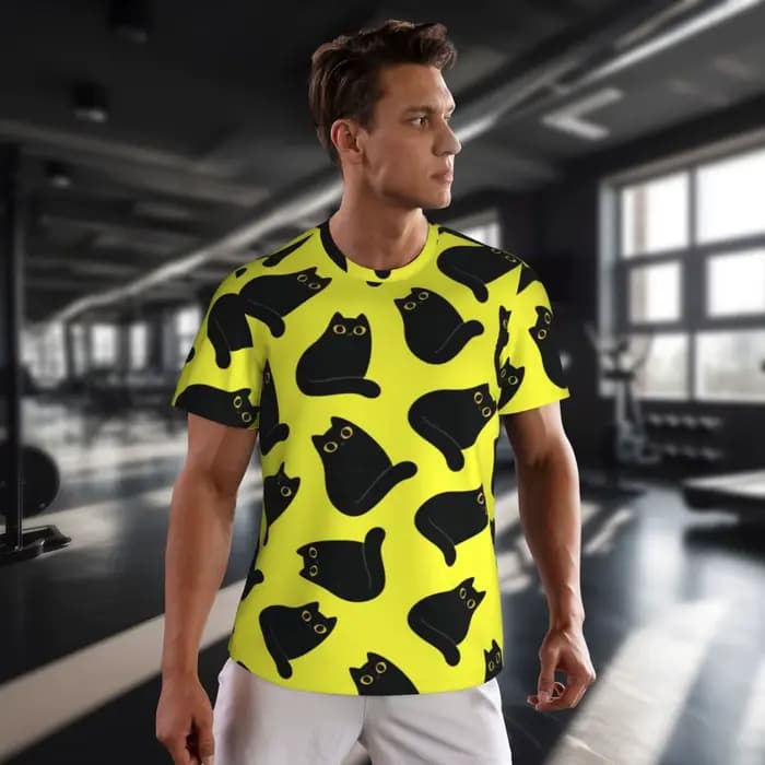 Vêtements de sport T-Shirt pour hommes mignon chat noir T-Shirts Hippie Meow imprimé Animal