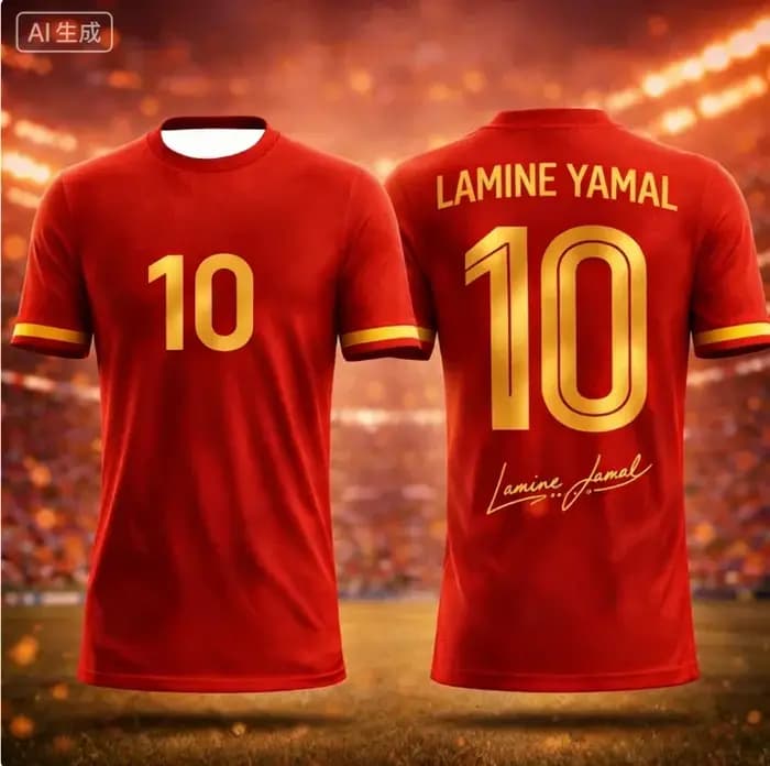 Nouveau Maillot de Foot Imprimé en 3D Lamine Yamal 2026 – T-shirt Sportif Respirant et Séchage Rapide pour l'Été et les Activités en Extérieur