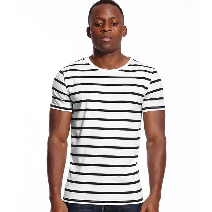 T-shirt à rayures larges et SAINT pour hommes, haut à col rond, t-shirts à manches courtes pour homm