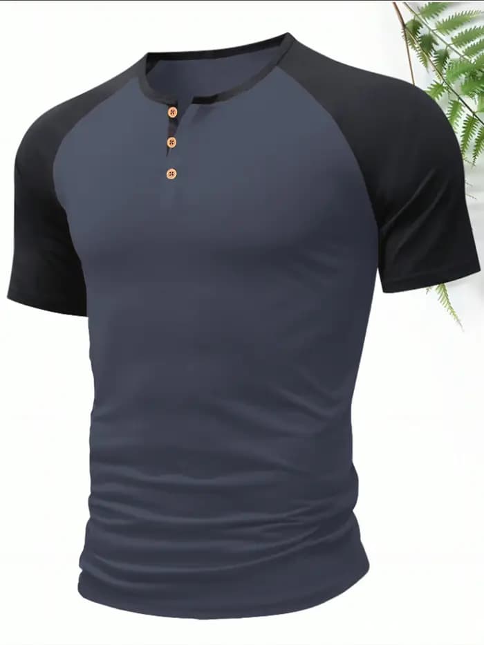 Mode homme Henley T-Shirt été ample col rond manches courtes décontracté rue hauts hommes quotidien confortable T-Shirts