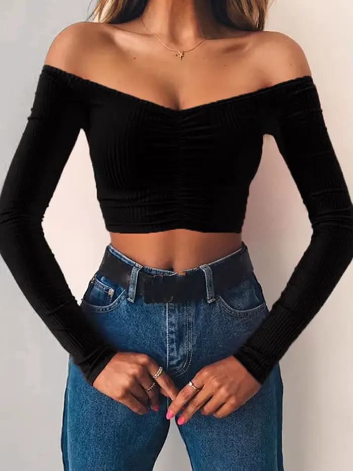 T-shirt à manches longues simple et sexy pour femmes