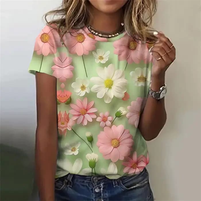 T-shirt à Manches Courtes et Col Rond pour Femme