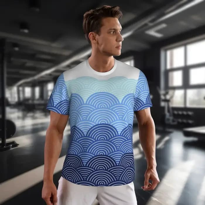 T-Shirt de sport pour hommes japonais Seigaiha imprimé T-Shirts Hippie vagues bleues plage