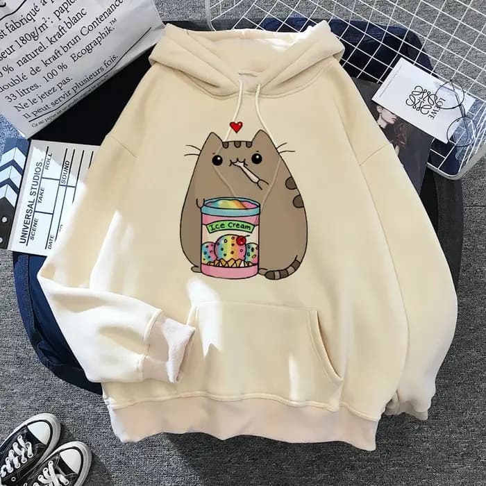 2020 drôle le chat à capuche femmes mode Kawaii coréen Harajuku sweat femme 90s dessin animé vêtements