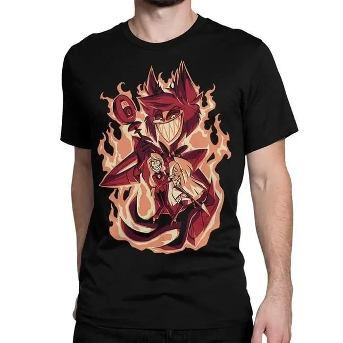 Hazbin Hotel Alastor What Now T-shirt en charbon de bois à imprimé géant unisexe S-4XL Style de luxe haut de gamme pour hommes et femmes