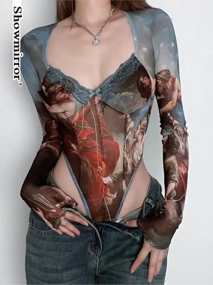 Body imprimé gothique sexy pour femmes