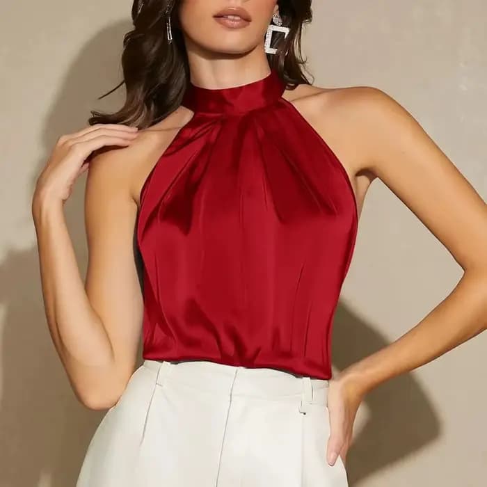 Débardeur élégant en Satin à col licou pour femme