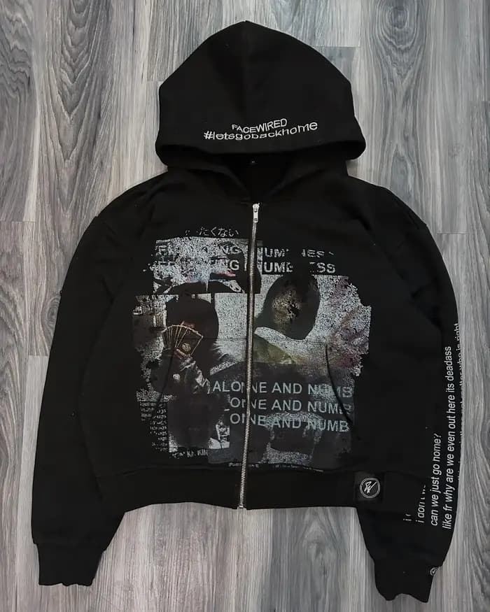 Sweat à capuche oversize zippé à lettres style Harajuku décontracté