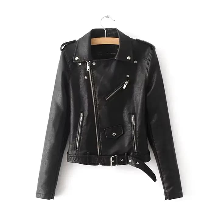 Mode femmes automne noir Faux cuir vestes dame Bomber moto Cool manteau d'extérieur avec ceinture offre spéciale