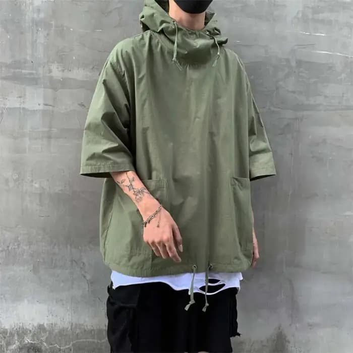 Techwear-T-Shirt à Capuche pour Homme, Pull Vintage, Multi-Poches, Cargo, à Manches Mi-Courtes, Veste
