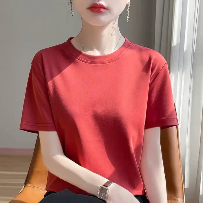 T-Shirt d'été en coton mercerisé Orange pour femme