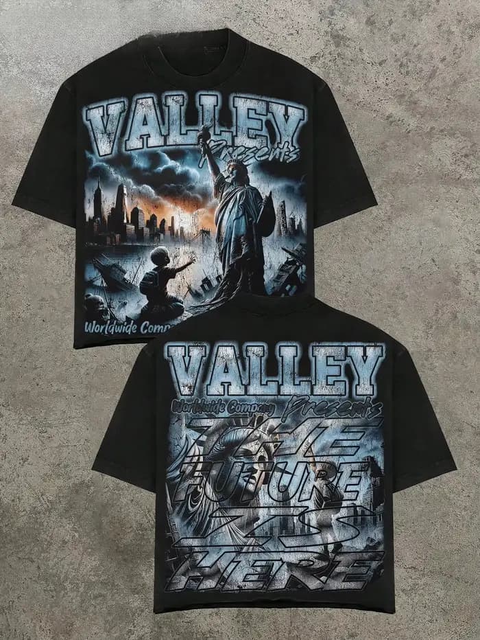 Valley & Dreams T-shirt rétro style sombre Y2k Streetwear tendance en coton avec motif pour hommes et femmes – Collection été