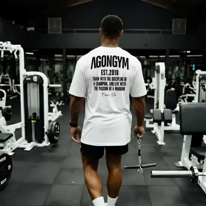 AGONGYM nouvelle tendance de la mode hommes T-shirt sport coton manches courtes chemises amples musculation Fitness