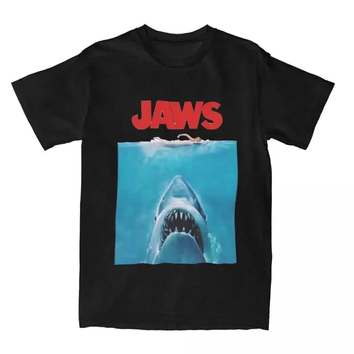 Hommes femmes mâchoires Original film chemise Merch rétro pur coton vêtements loisirs à manches cour
