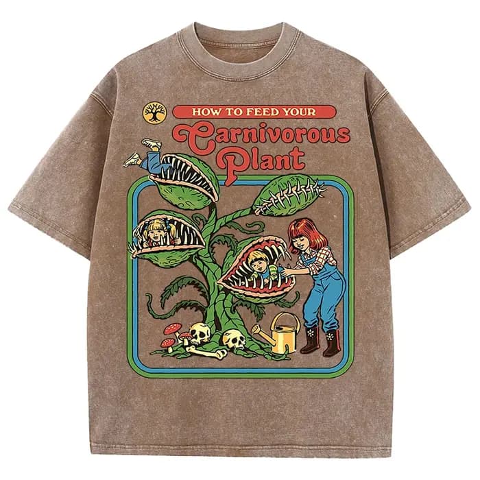 T-Shirts délavés à motif de plante pour hommes