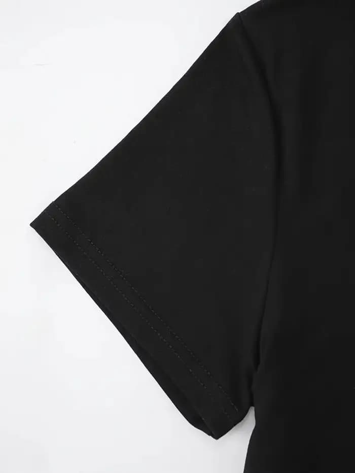 T-shirt à col rond imprimé de couleur unie pour femme