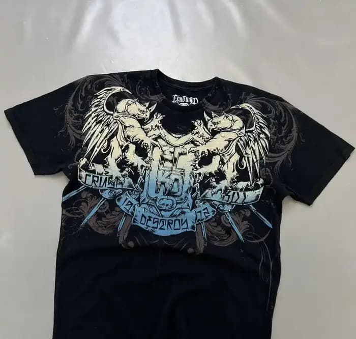 Ecko en détresse métallique Dragon graphique lavé rétro haute rue t-shirt urbain Streetwear mode porter unisexe manches courtes