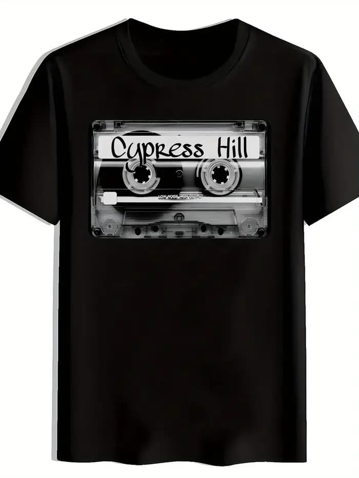Hommes Vintage groupe de Rock graphique T-Shirt "Cypress Hill" imprimé noir Polyester col rond manches courtes