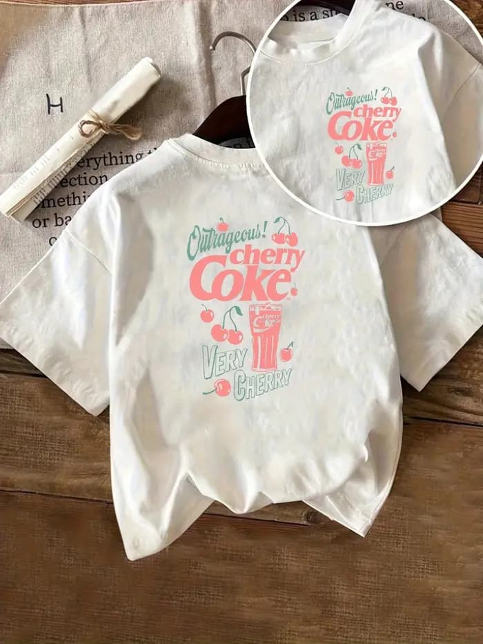 T-shirt graphique vintage Cherry Coke pour femme - Haut à manches courtes et col rond d'inspiration