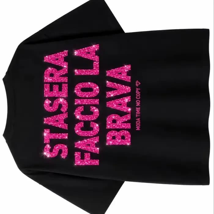 T-shirt rose scintillant avec slogan italien pour femme