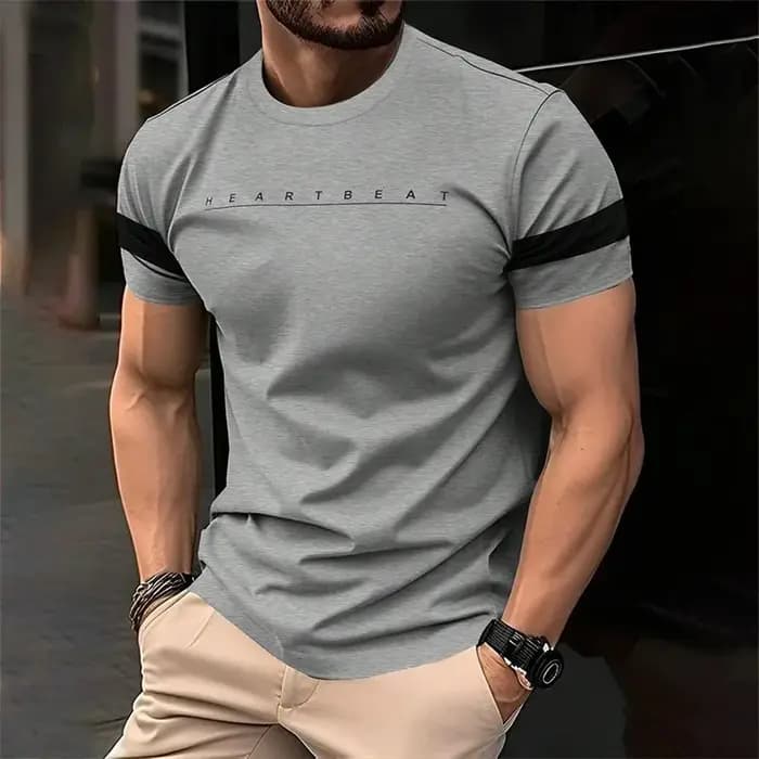 T-shirts graphiques rayés avec lettres simples et à la mode pour hommes