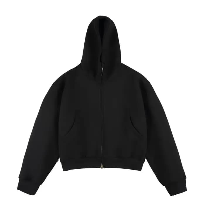 Sweat à capuche court américain ultra-lourd 500Gsm, veste surdimensionnée unisexe à fermeture éclair