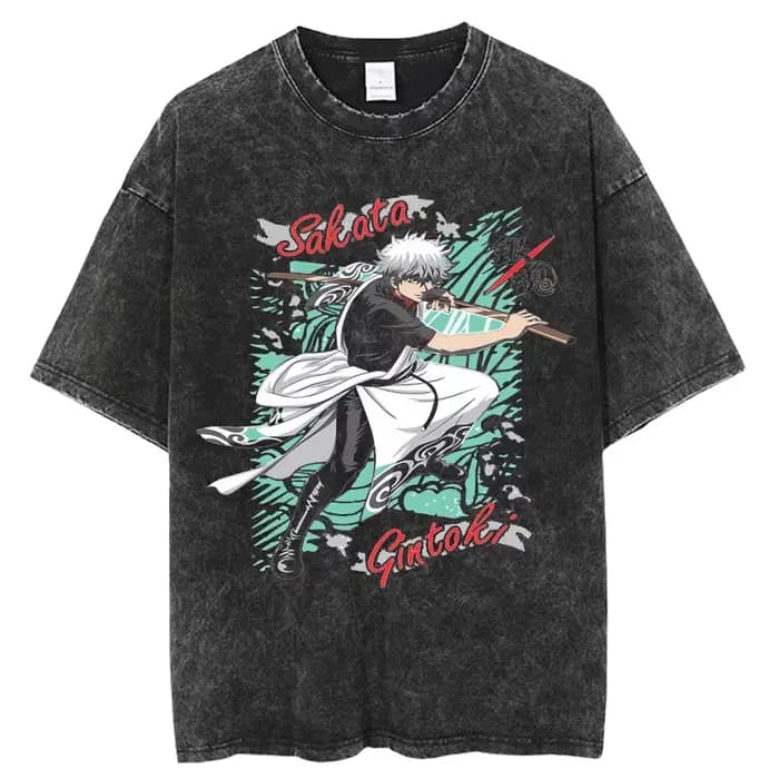 Anime japonais Gintama T-shirt Sakata Gintoki graphique Vintage lavé surdimensionné T-shirt vêtement
