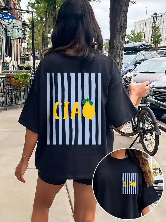 Ciao – T-Shirt graphique à rayures avec imprimé de fruits, esthétique, à la mode, Streetwear Harajuk