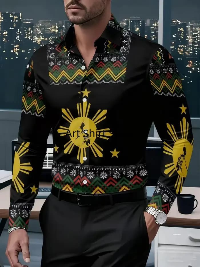 Chemise à manches longues pour hommes, décontractée, imprimée totem tribal, adaptée aux rassemblemen