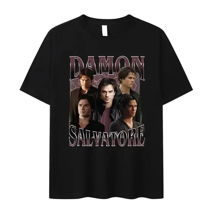 Damon Salvatore Ian Somerhalder émission de télévision T-shirt pour femmes été hauts t-shirts col rond