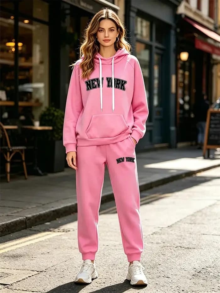 Nouvel ensemble décontracté pour femme : sweat à capuche et pantalon 2 pièces pour le sport et les loisirs en extérieur – Collection automne-hiver
