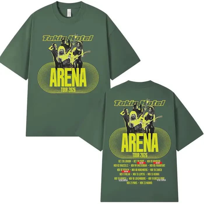 T-shirts de la tournée Arena 2026 du groupe rock Tokio Hotel